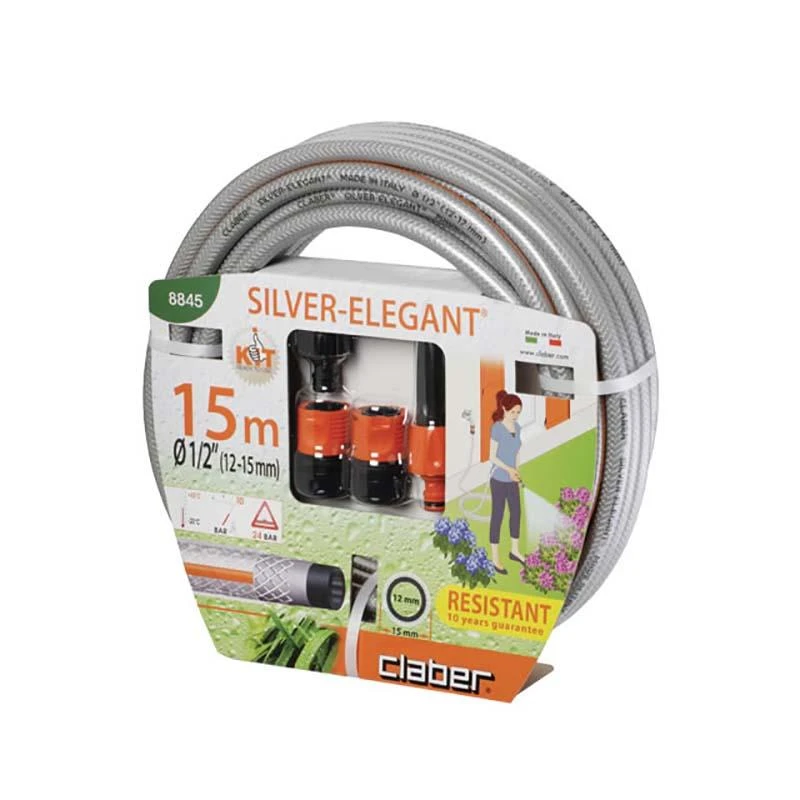 Claber Silver Elegant Plus 15m Hose Kit - 8845 1 Claber Silver Elegant Plus 15m Hose Kit - 8845
